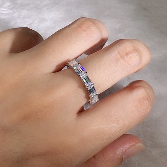 💞925 Silver Plated Imitate Moissanite Ring Emerald CZ Ring, MARR9390 - Picture 3 of 5